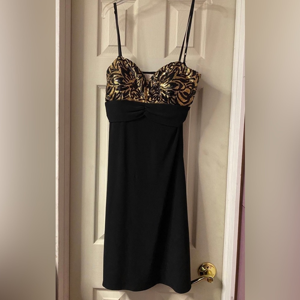 Rare Janine italian Black gold Sequin coctail dress Janine London Paris New York